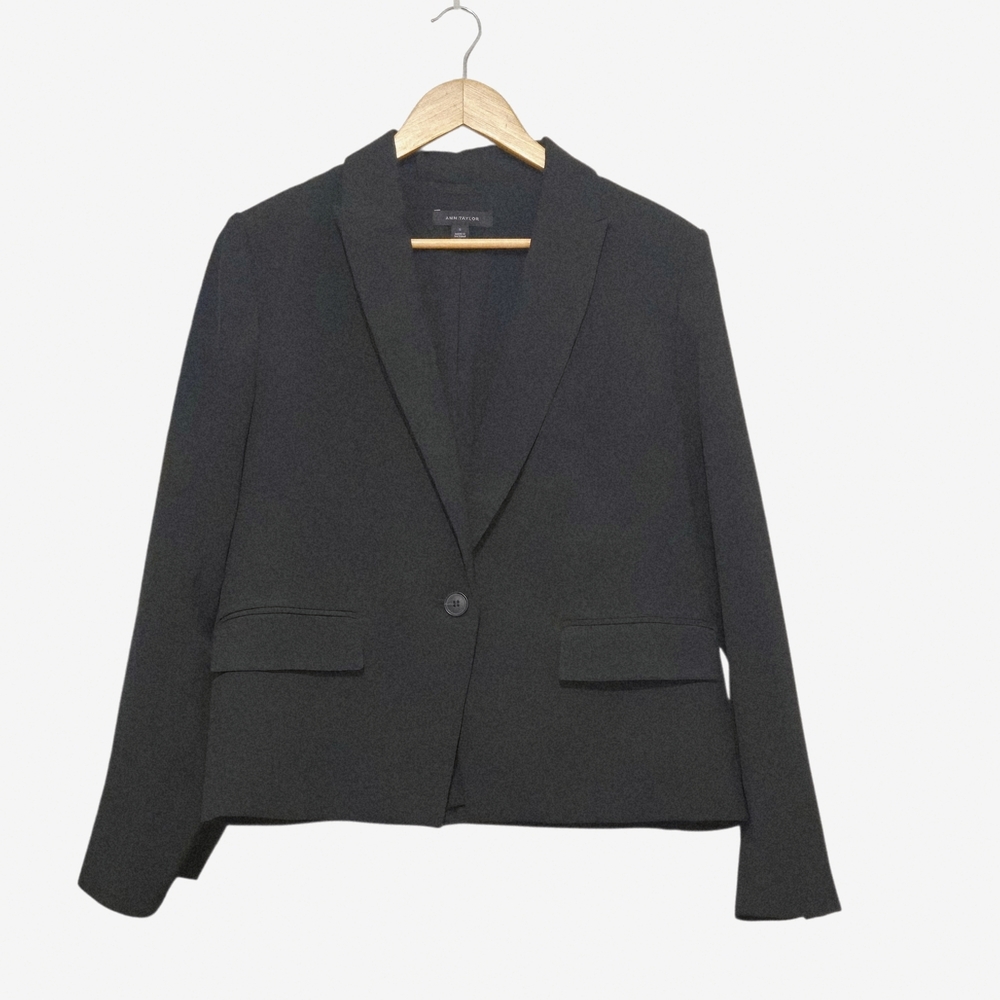 ANN TAYLOR Single Button Black Blazer Women US 8 - Picture 2 of 12
